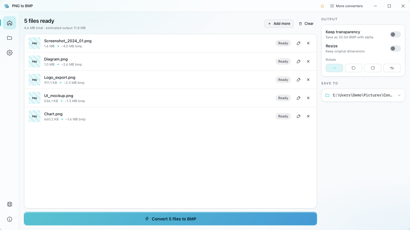 PNG to BMP converter app on Windows