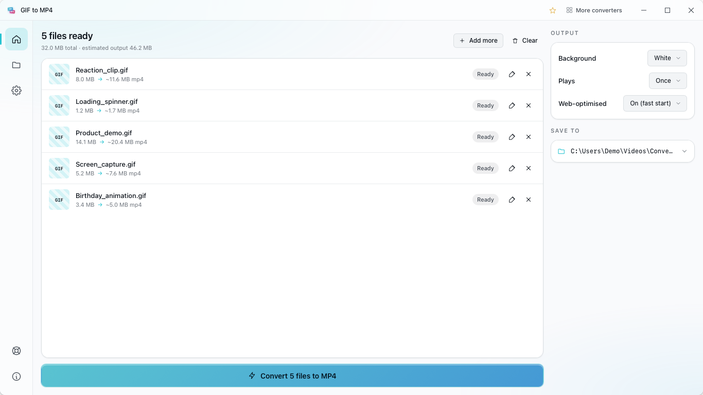 GIF to MP4 converter app on Windows