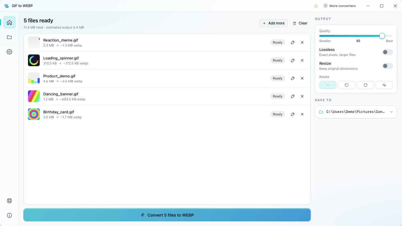 GIF to WEBP converter app on Windows