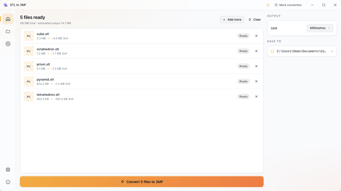 STL to 3MF converter app on Windows
